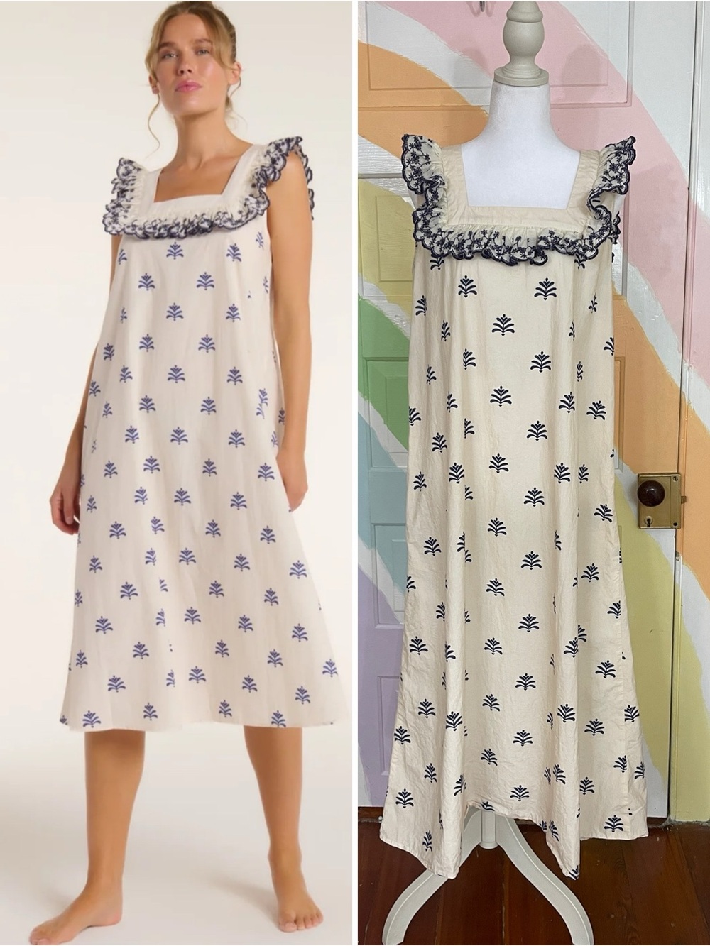 Hermoza Martha Ruffle Square Neck Embroidered Dress in Denmark Sz M 🧡🎀